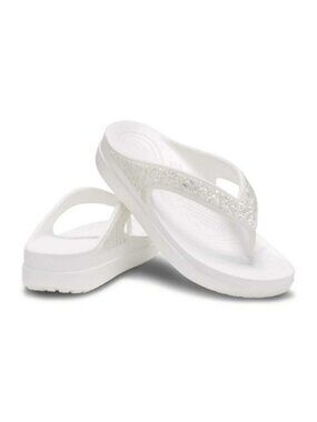 Crocs Women's Sloane Glitter Flip Flop Wedge Sandals White Size 10